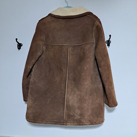 Vintage Sheepskin Coat Woman XL Real Sueded Brown Beige Button Front Western - Picture 2 of 12